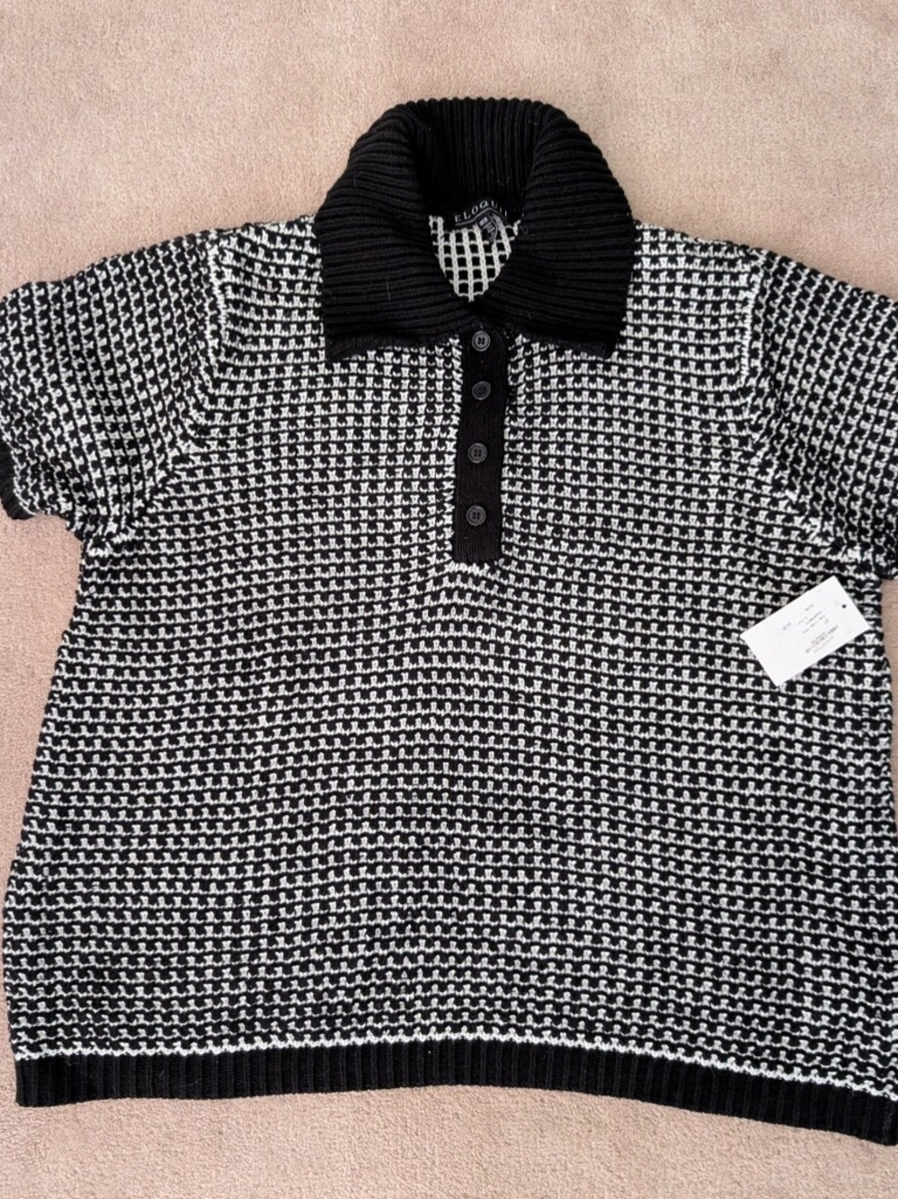 NWT Eloquii Black And White Polo Sweater Shirt